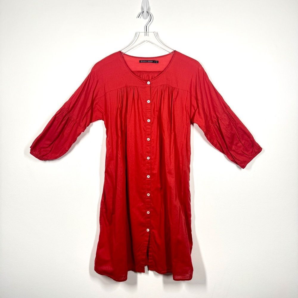 Gudrun Sjoden Women's Size Small Red Organic Recycled Cotton Button Down Dress